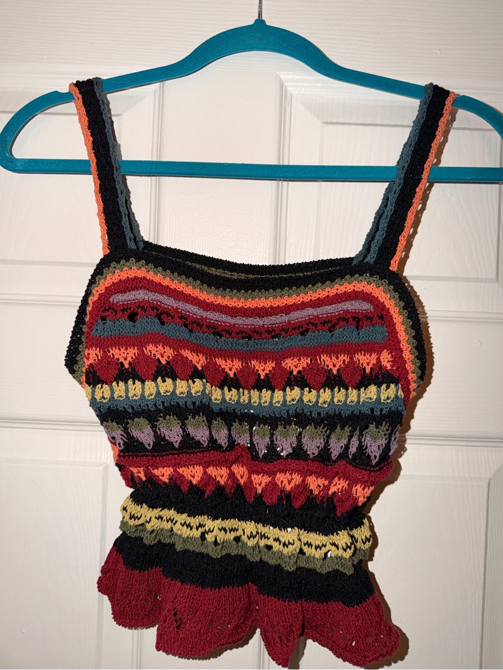 Zara Multicolor Striped Crochet Tank Top - Black, Red, Yellow, Green, Purple